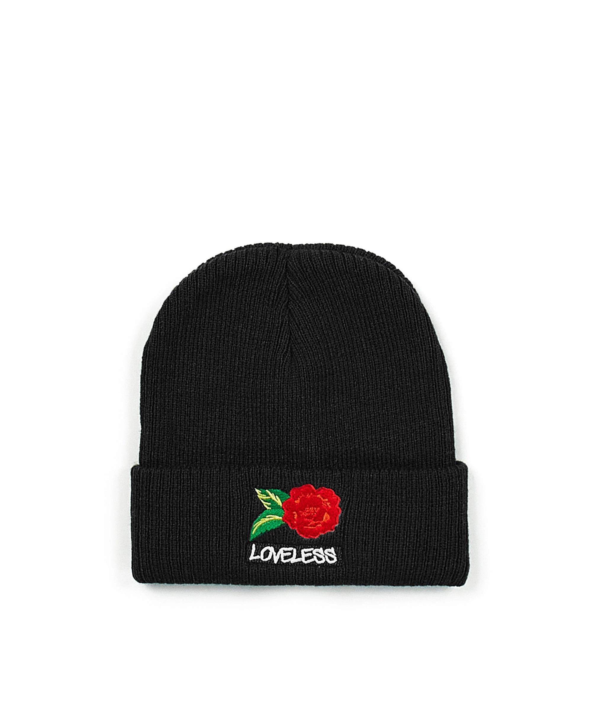 Machine Washable Fabric Roses Beanie - Black
