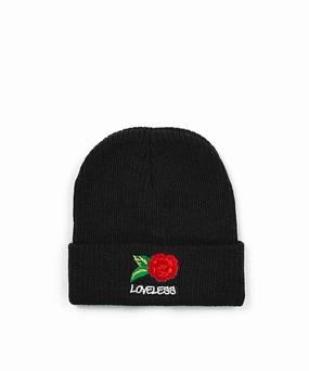 Machine Washable Fabric Roses Beanie - Black