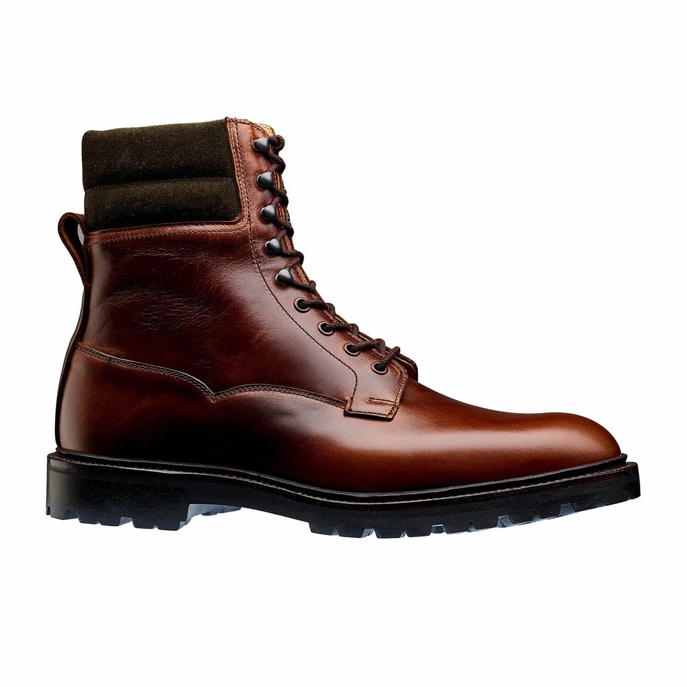 Stable Support Adventure Journey Lace Up Style Ross Chocolate Hurricane Hide & Earth Green Suede Collar