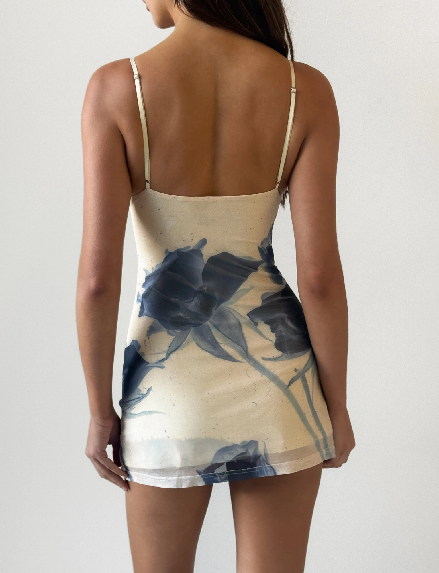 Modern and Feminine Odor-Control ROSY MINI DRESS - INDIGO FLORAL