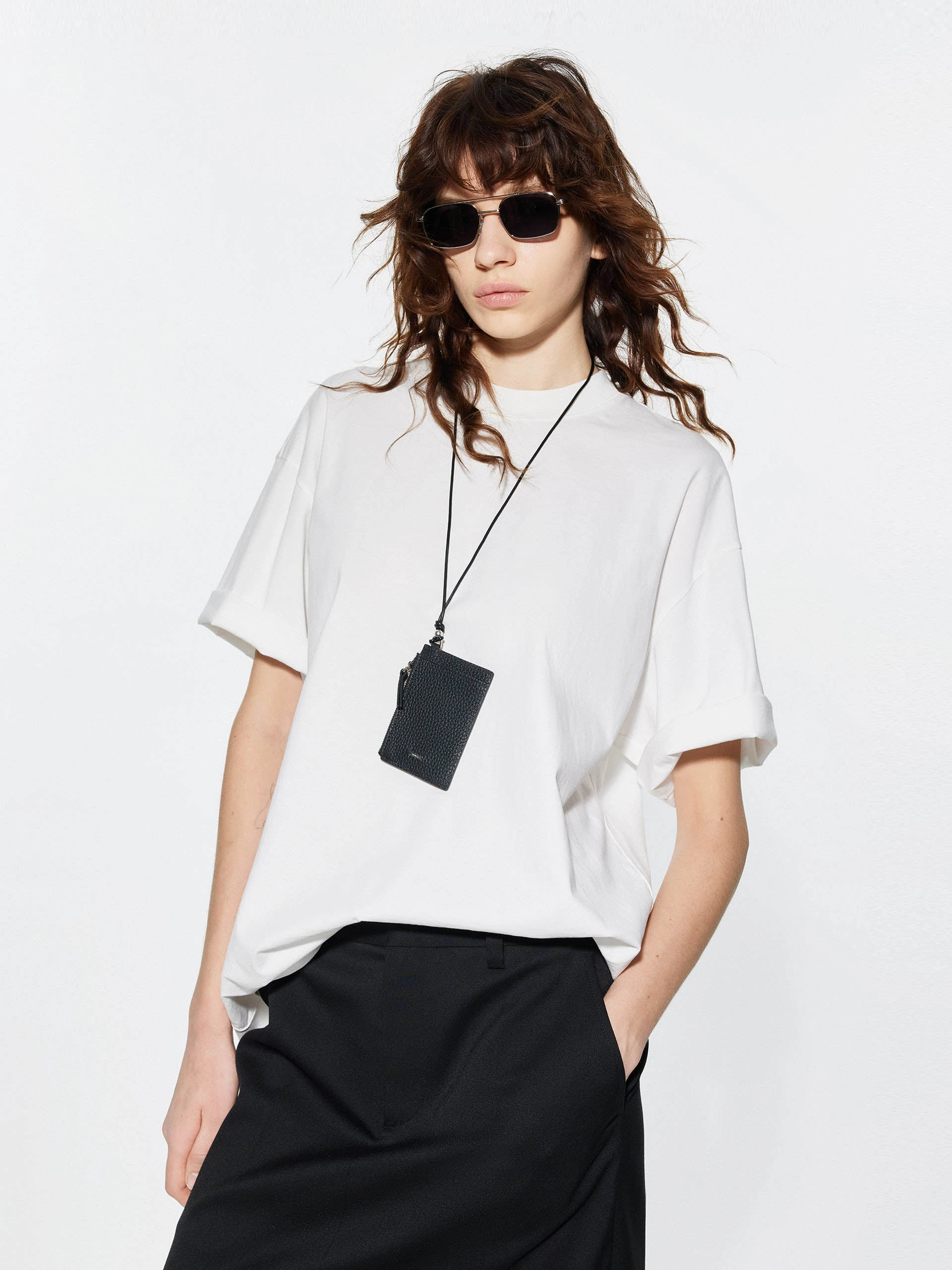 Stretchable Collar Band Abstract print Round Neck Midi Length T-shirt