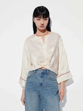 Round Neck Satin Blouse DoubleStitched ShockAbsorbing