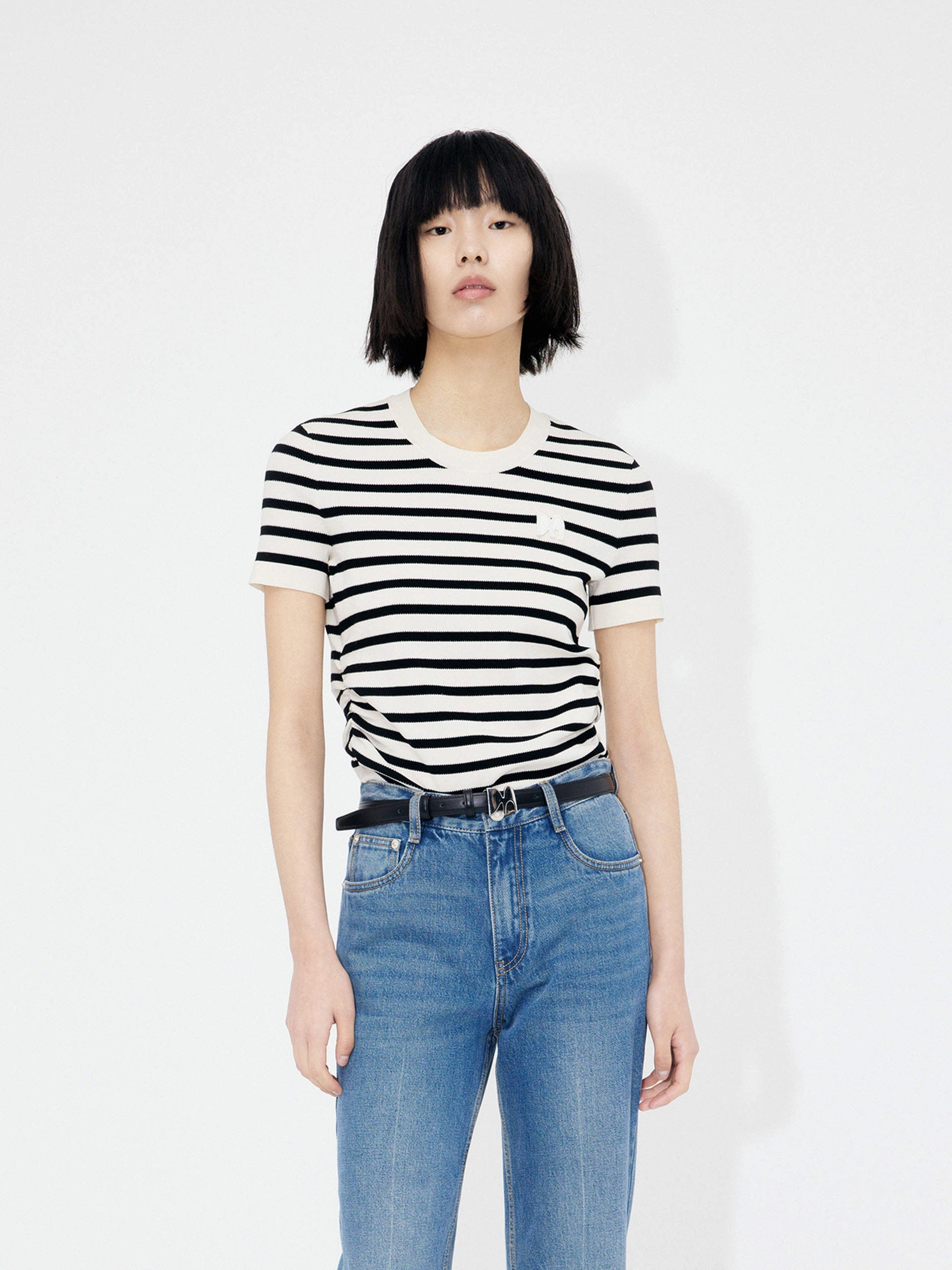 Round Neck Striped Top Breathable mesh