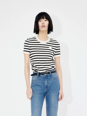 Round Neck Striped Top Breathable mesh