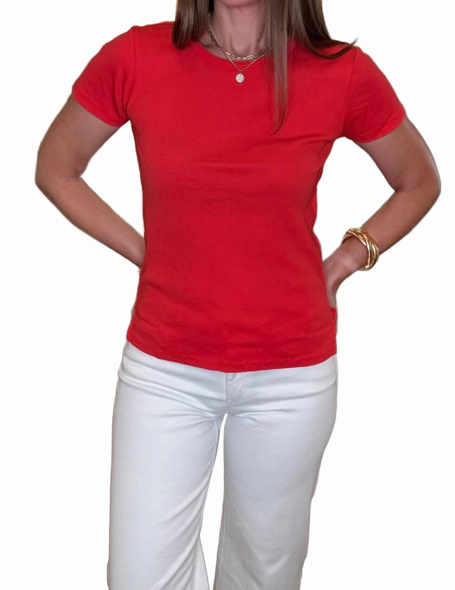Classic Crew Neck Rowan Rib Crew Neck Tee In Red