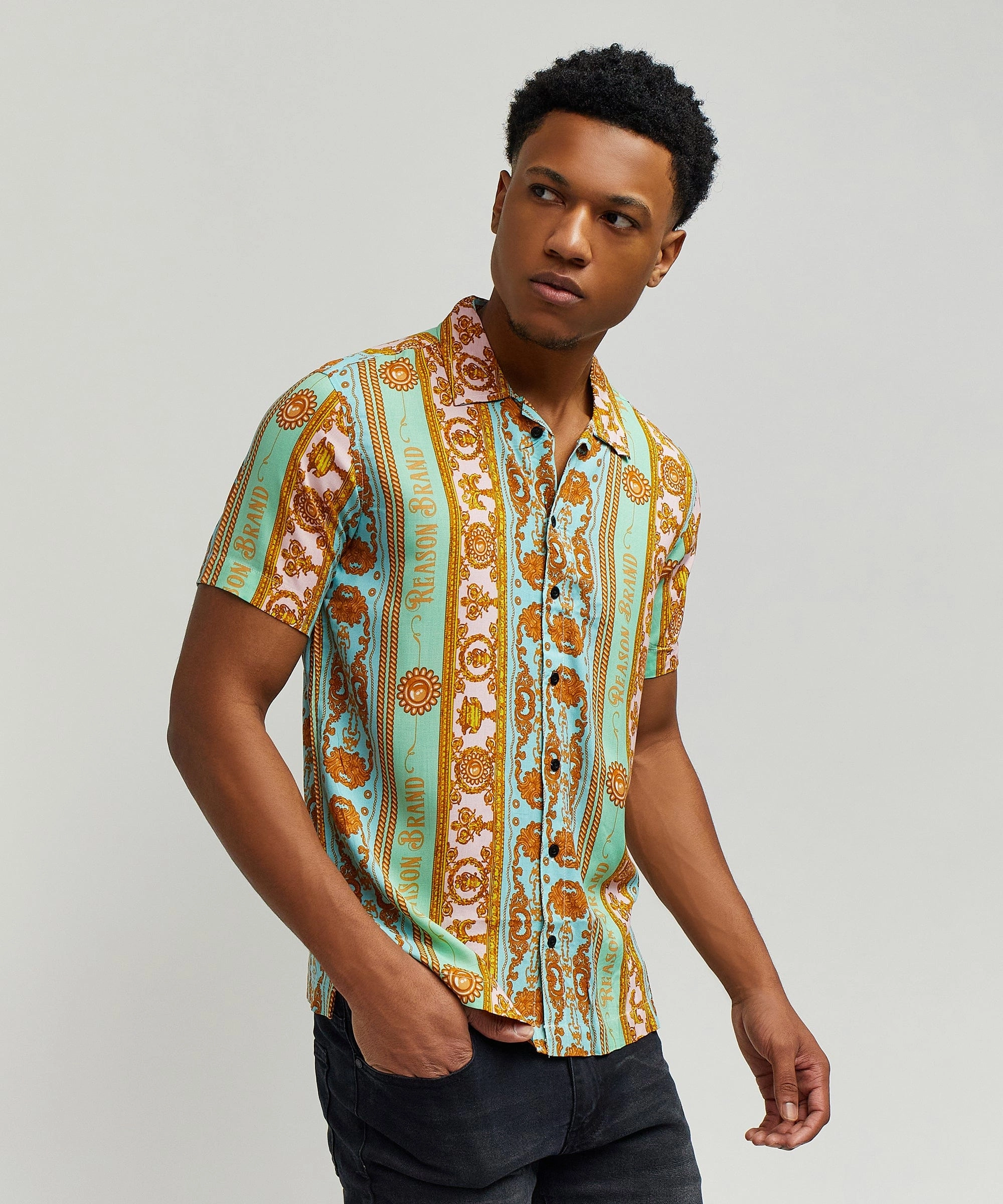Breathable Design Temperature Control Fabric Royal Chain Short Sleeve Shirt