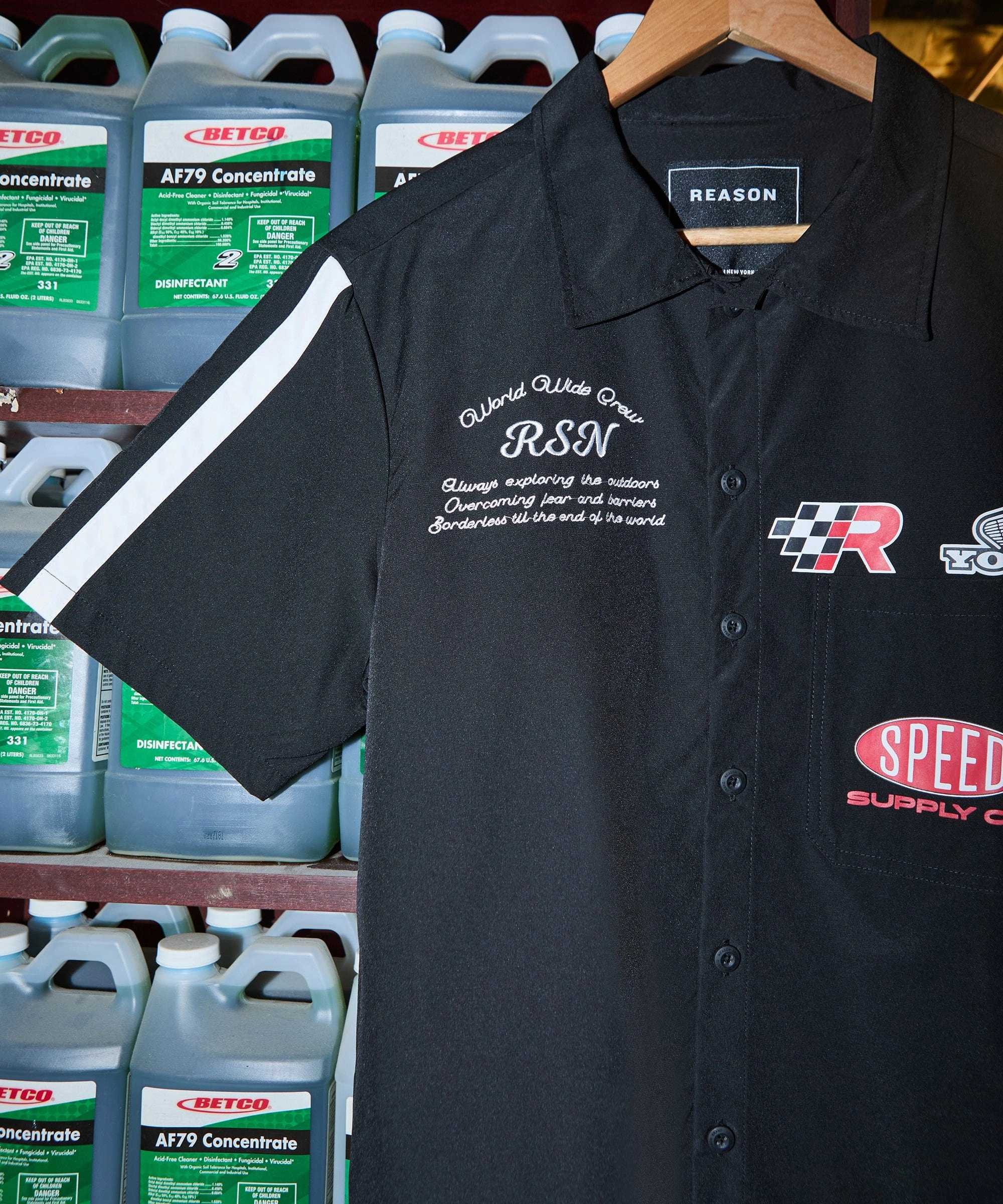 Vintage Hoodie RSN Mechanics Short Sleeve Shirt - Black