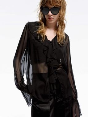 Ruffles Detail Silk Blouse Versatile Layering Piece