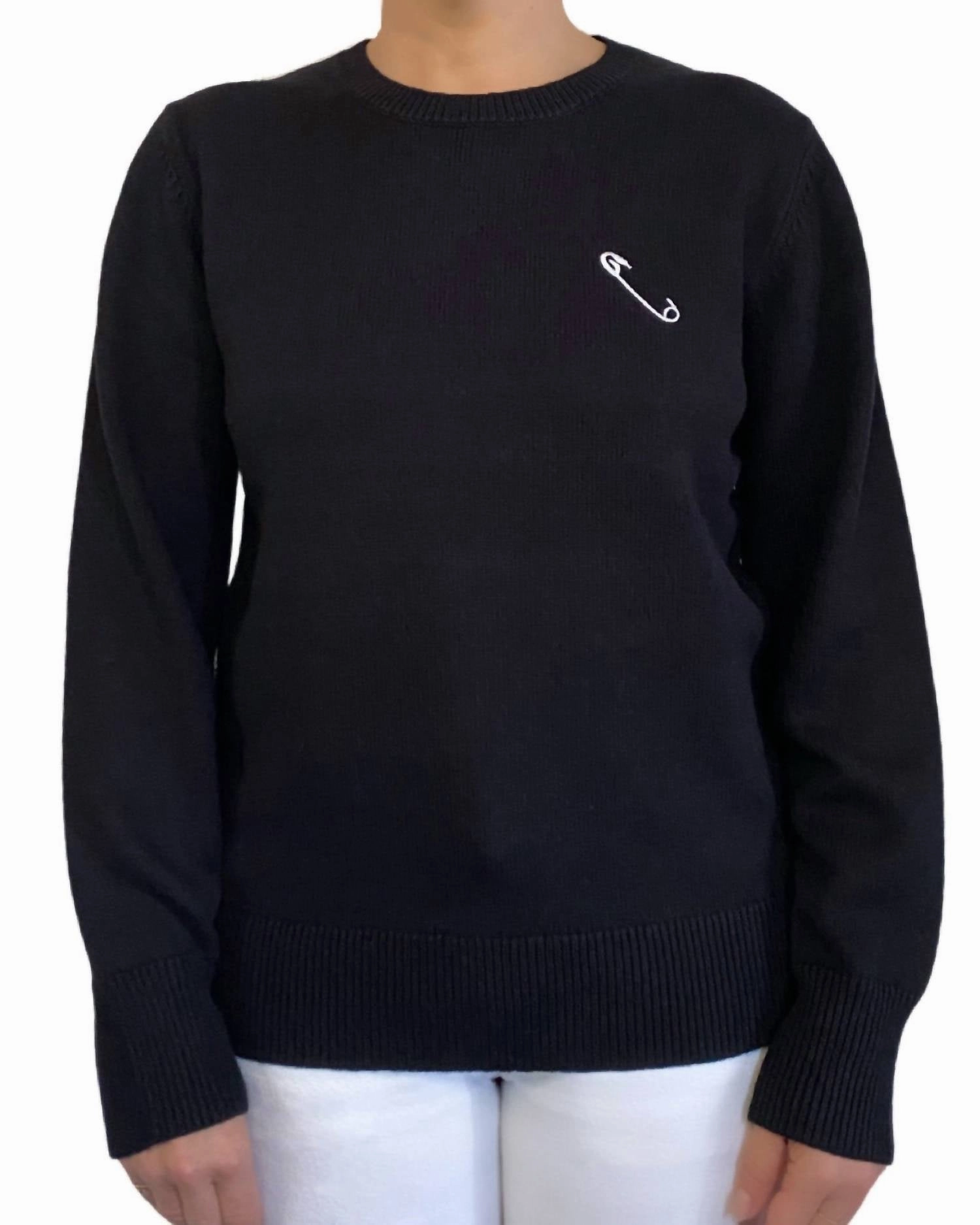 Biodegradable Fiber Option Cozy Vibes Safety Pin Sweater In Black/white