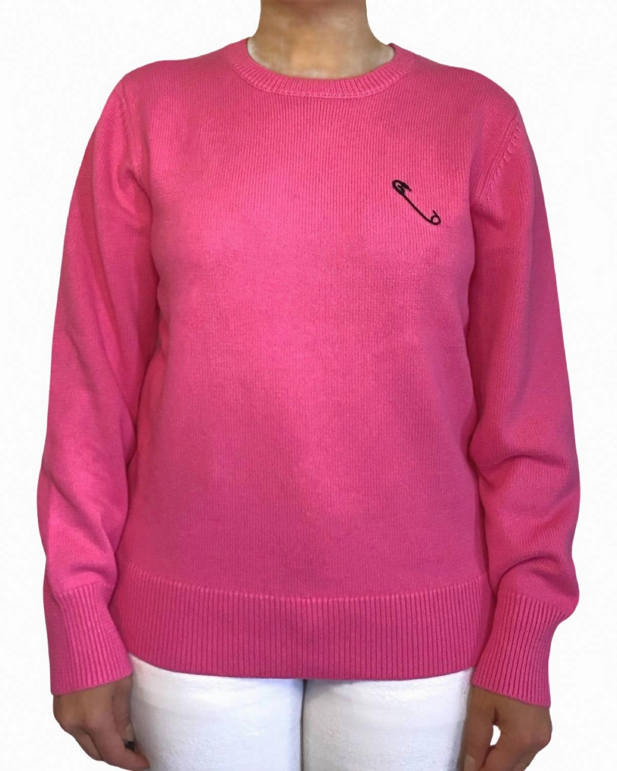 Knit Apparel Versatile Layering Piece Safety Pin Sweater In Pepto Pink/black