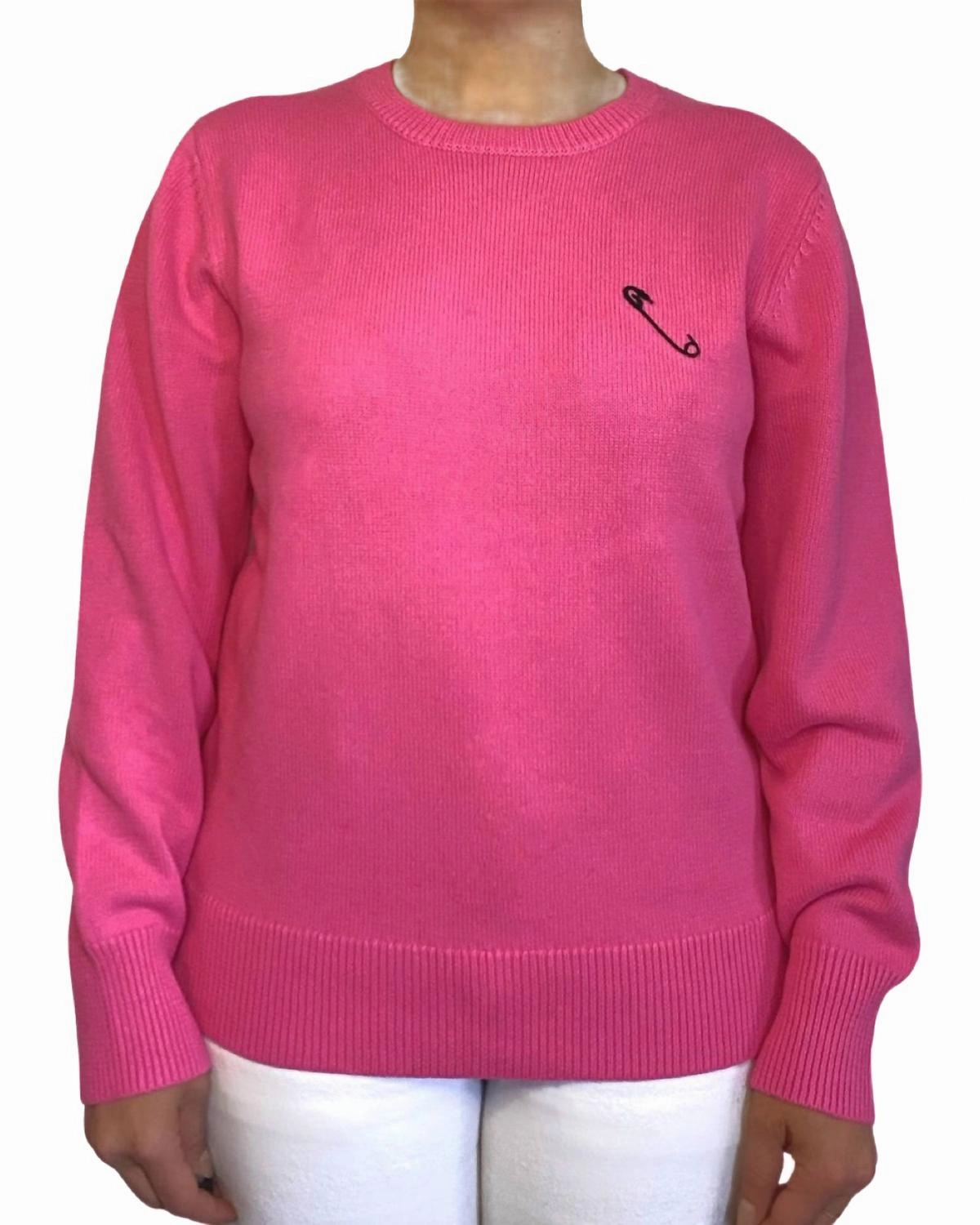 Cold Weather Fashion Safety Pin Sweater In Pepto Pink/black