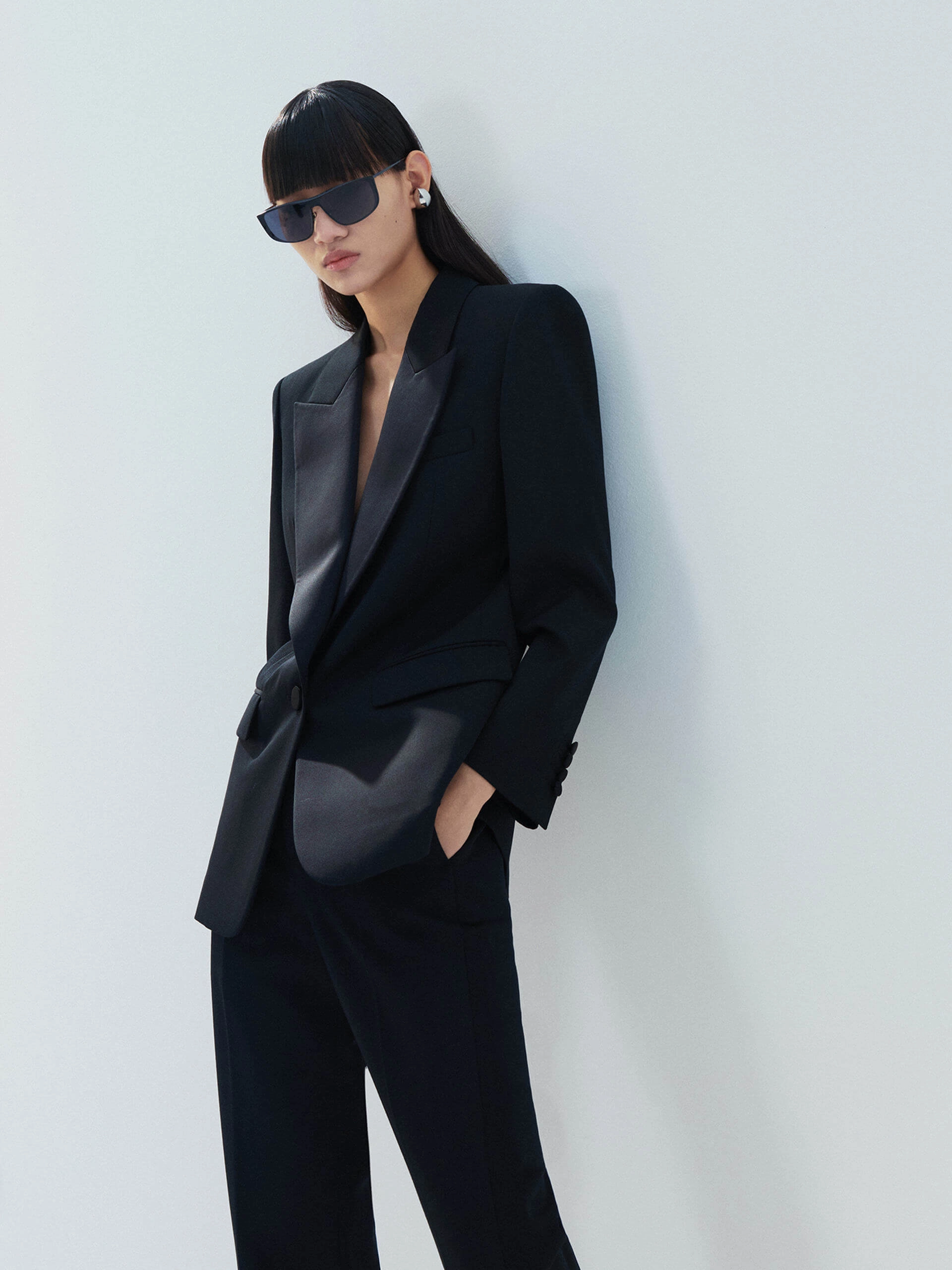 Satin Lapel Wool Blazer Glow In The Dark Trim