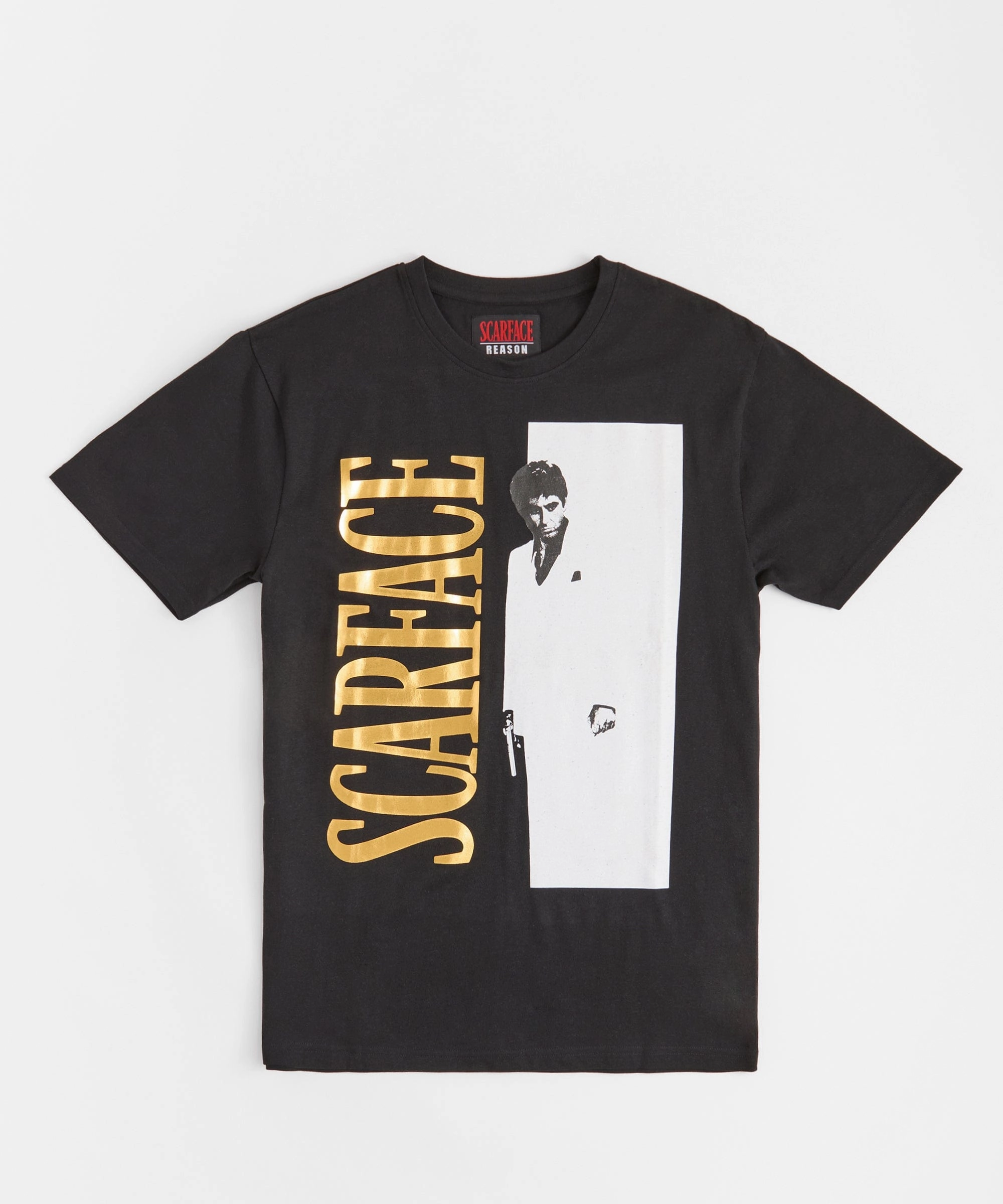 Trendy Shirt Scarface Gold Foil Short Sleeve Tee - Black