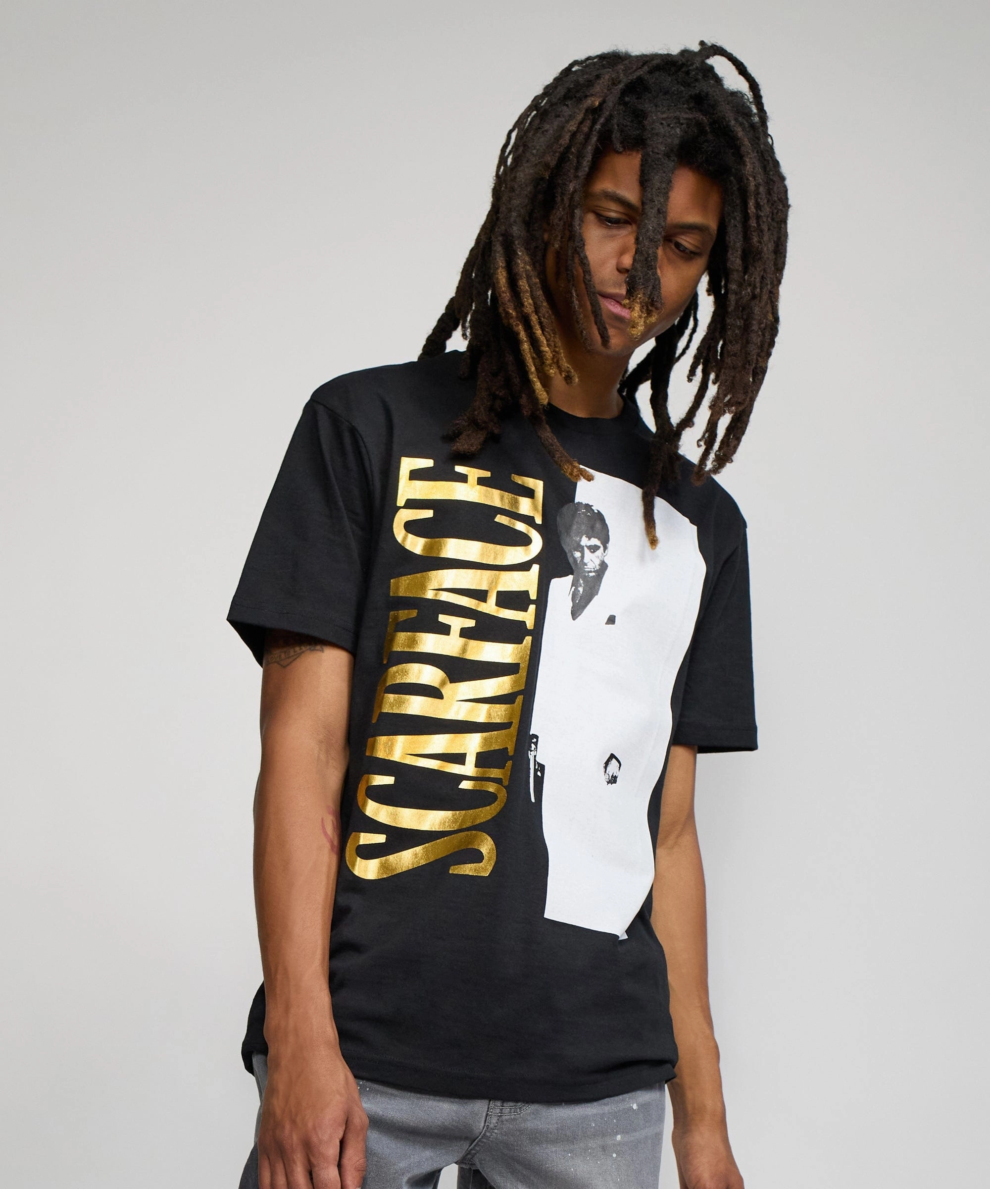 Scarface Gold Foil Short Sleeve Tee - Black Airy Mesh Lining