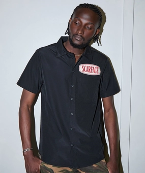 Scarface Mechanics Short Sleeve Shirt - Black EasyClean Casual Blouse