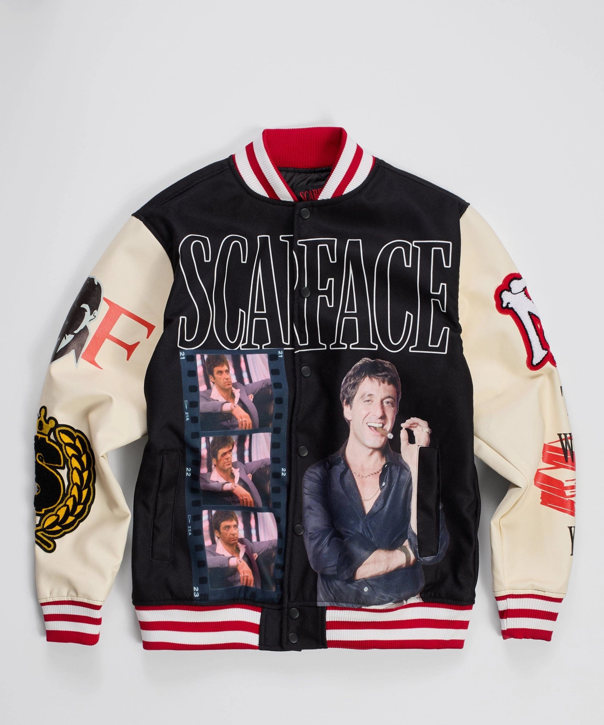 Scarface Money Power Respect Varsity Jacket - Black Transitional Layer Versatile Layering Weight