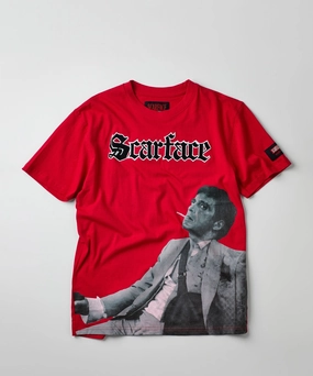 UV protection layer Stretch Woven Material Scarface Old English Short Sleeve Tee - Red
