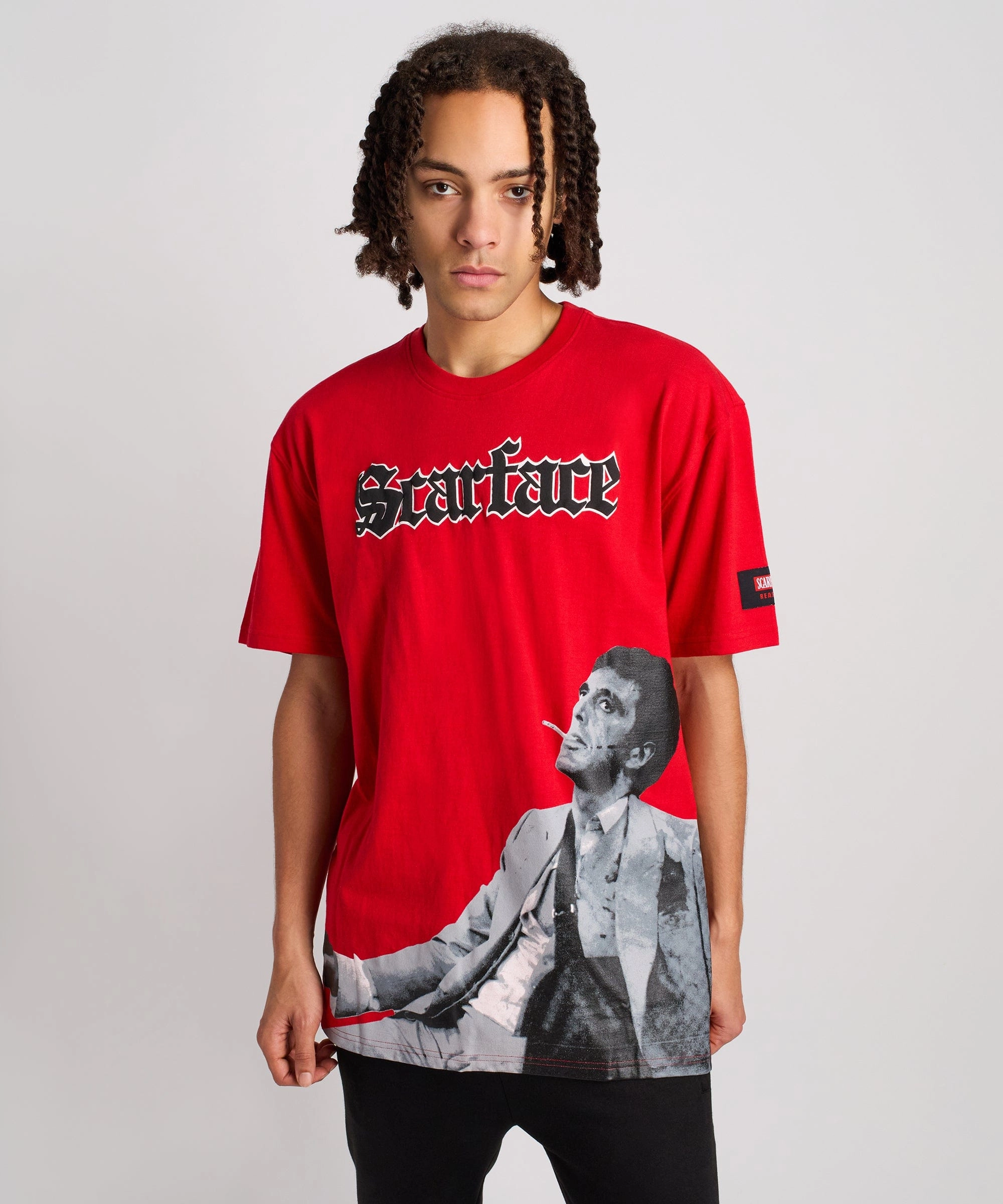 Scarface Old English Short Sleeve Tee - Red Microfiber Blended Fabric