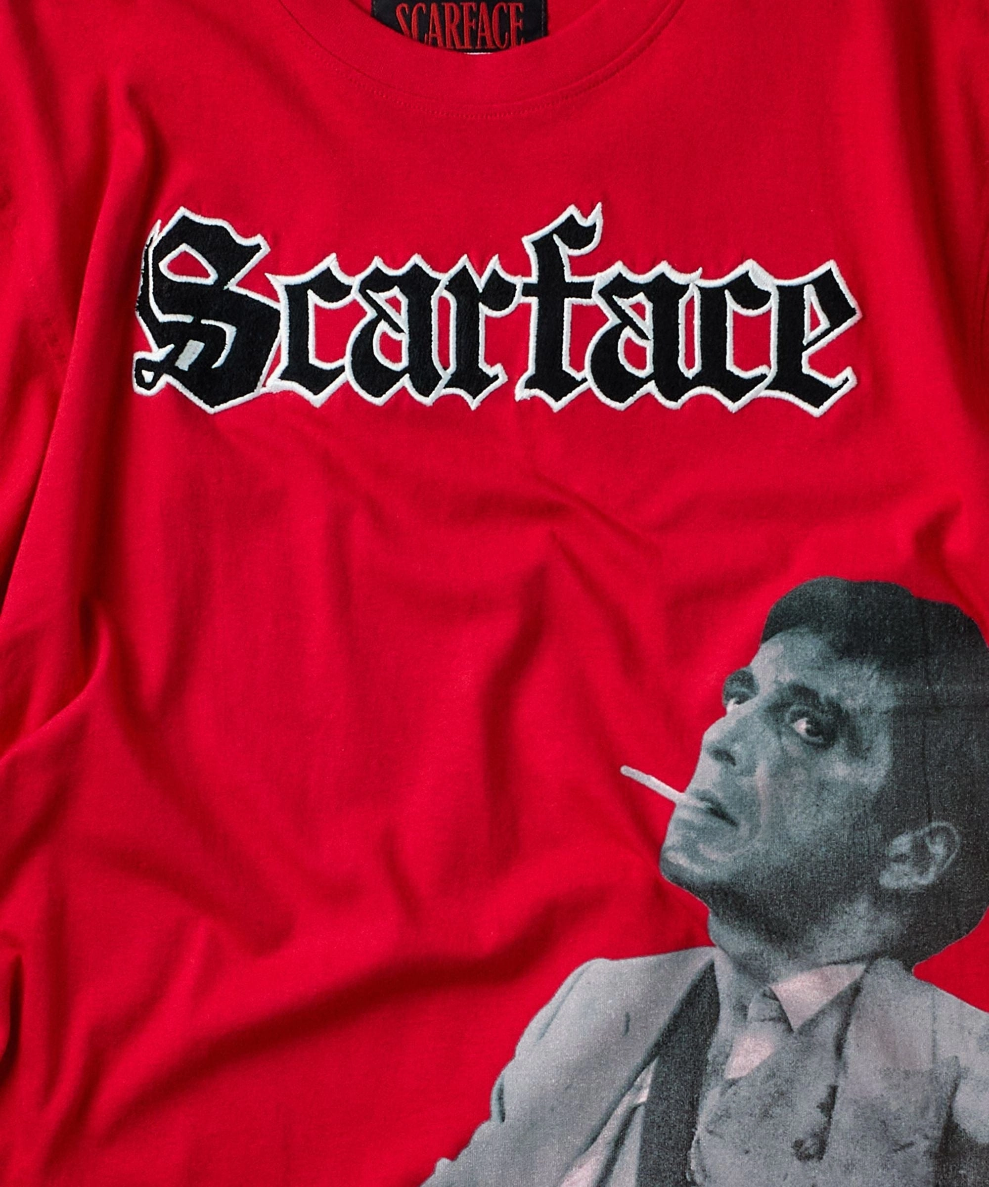 Scarface Old English Short Sleeve Tee - Red Adjustable drawstring Lightweight Weave Material