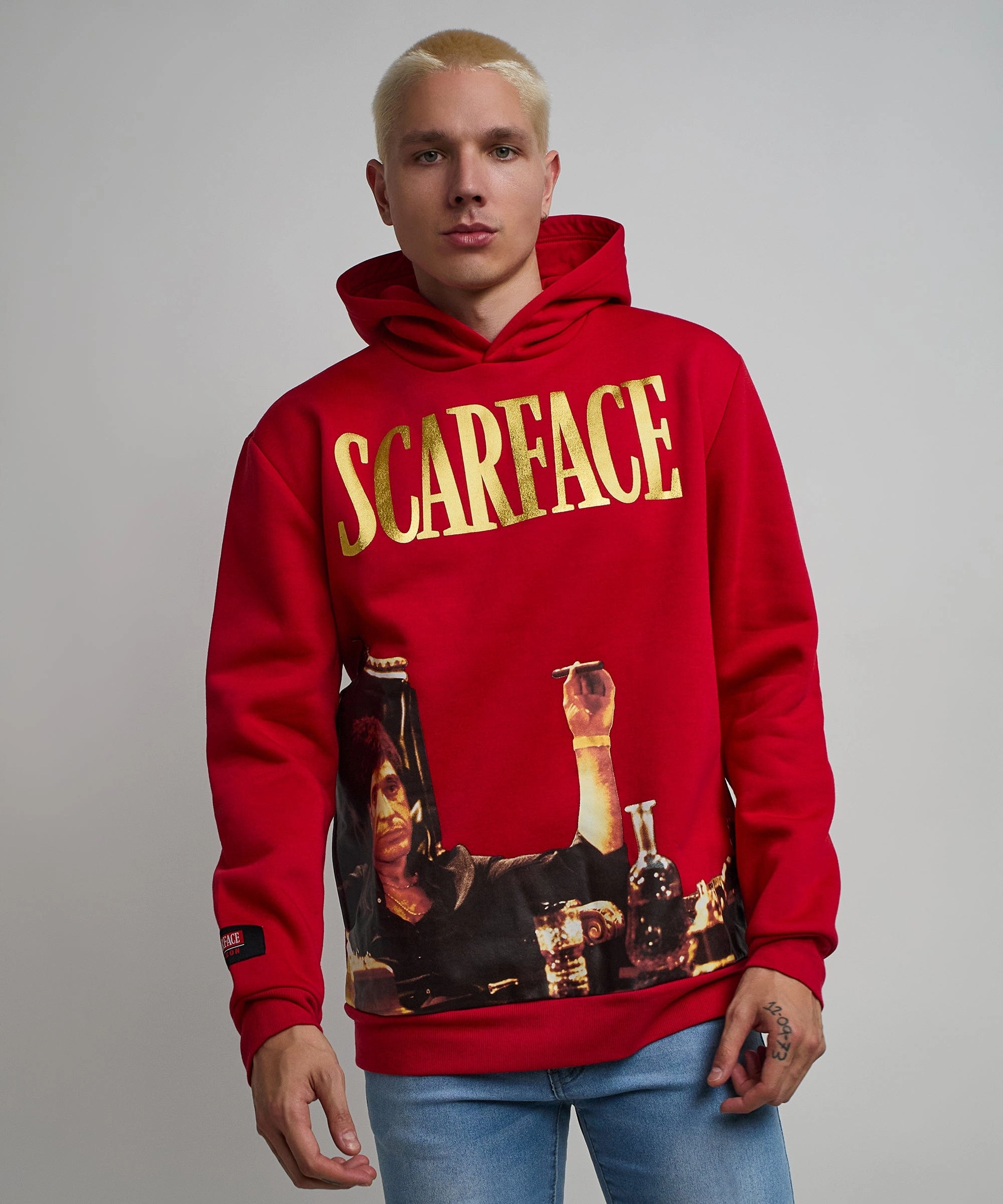 High Visibility Trim GarmentWashed Softness Scarface Photo Print Hoodie - Red