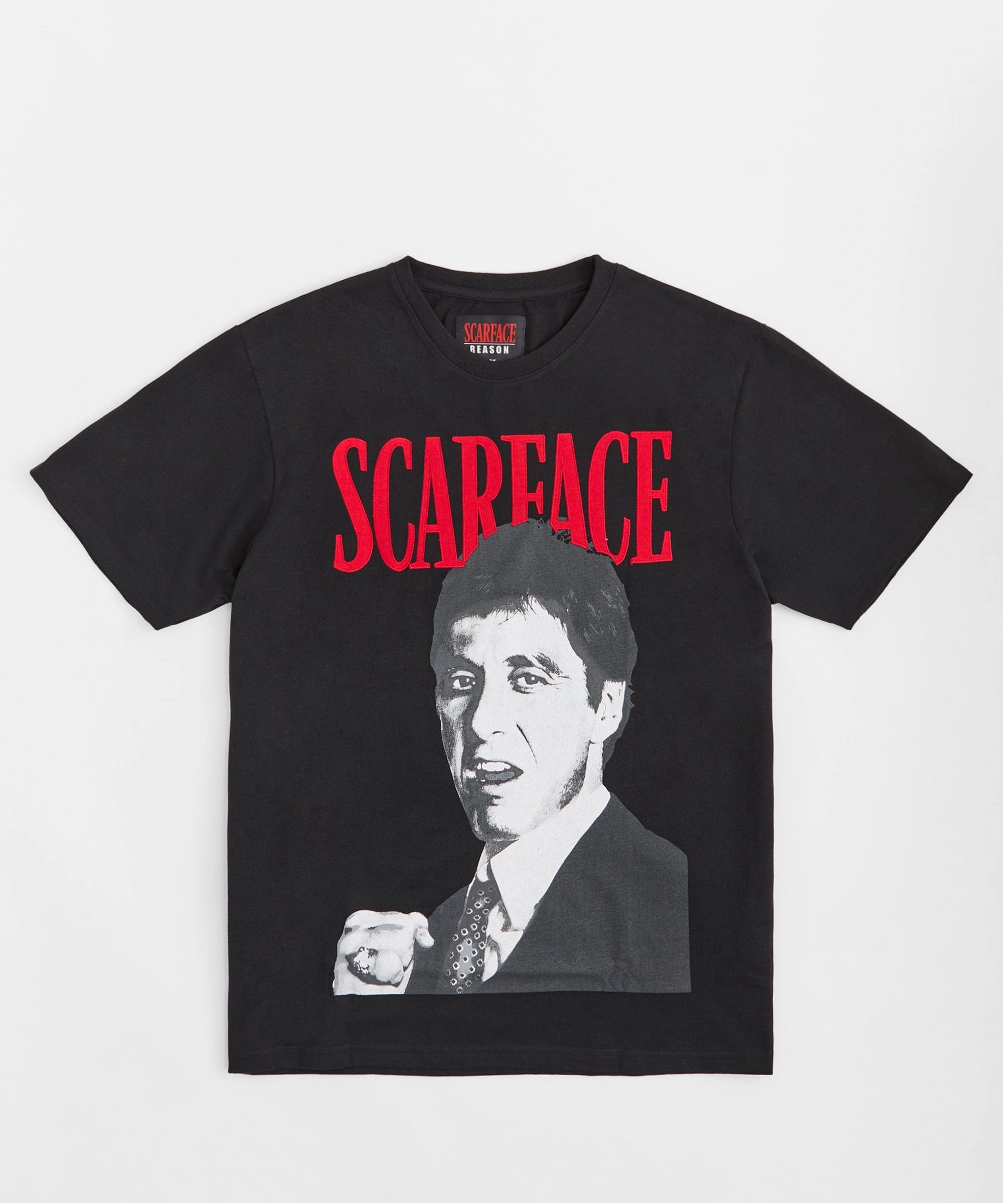 Sustainable Production Methods Scarface Poster Chenille Patched Short Sleeve Tee - Black