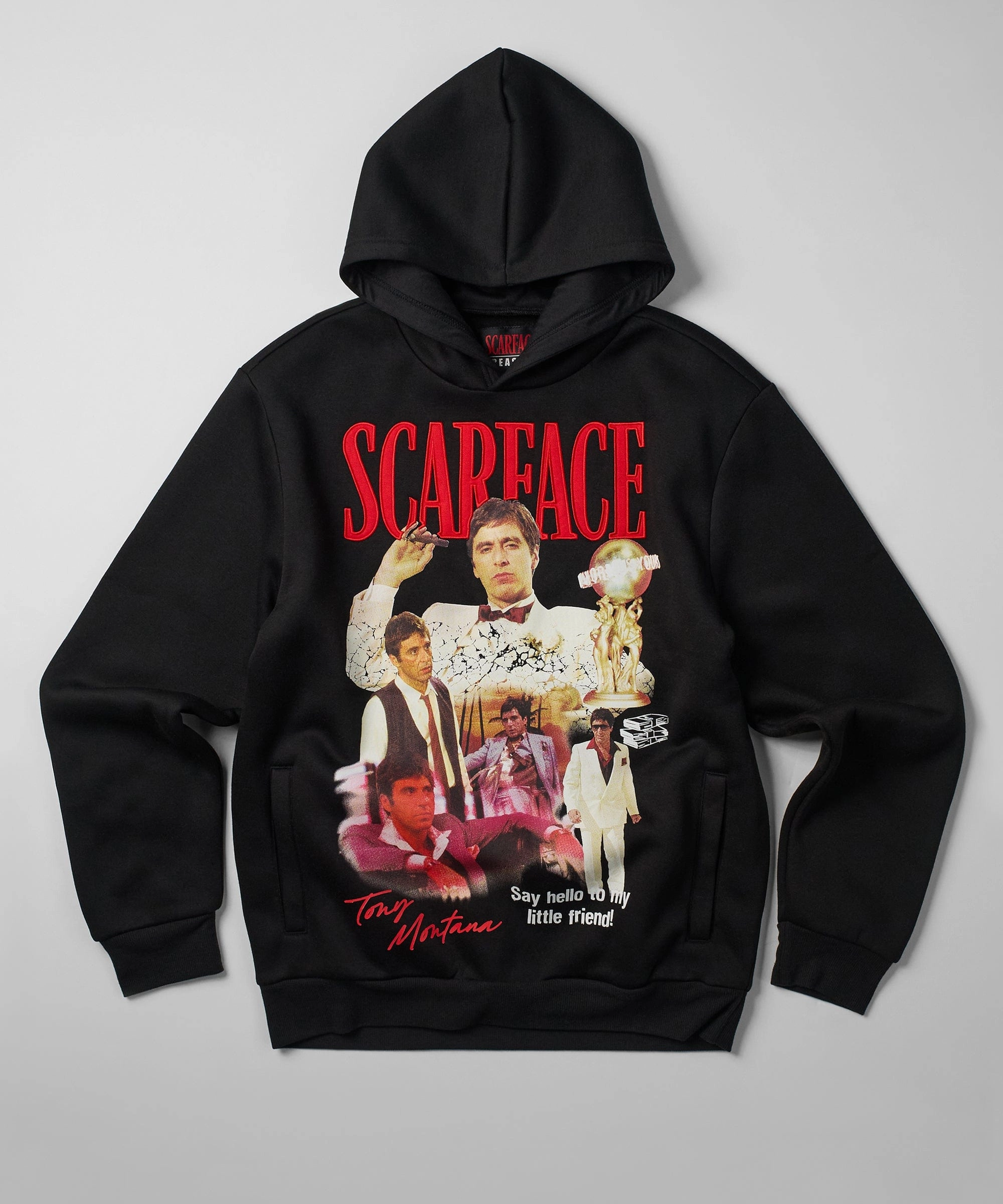 Scarface Say Hello Embroidered Patch Hoodie - Black HiddenStoragePocket MoistureManagementSystem