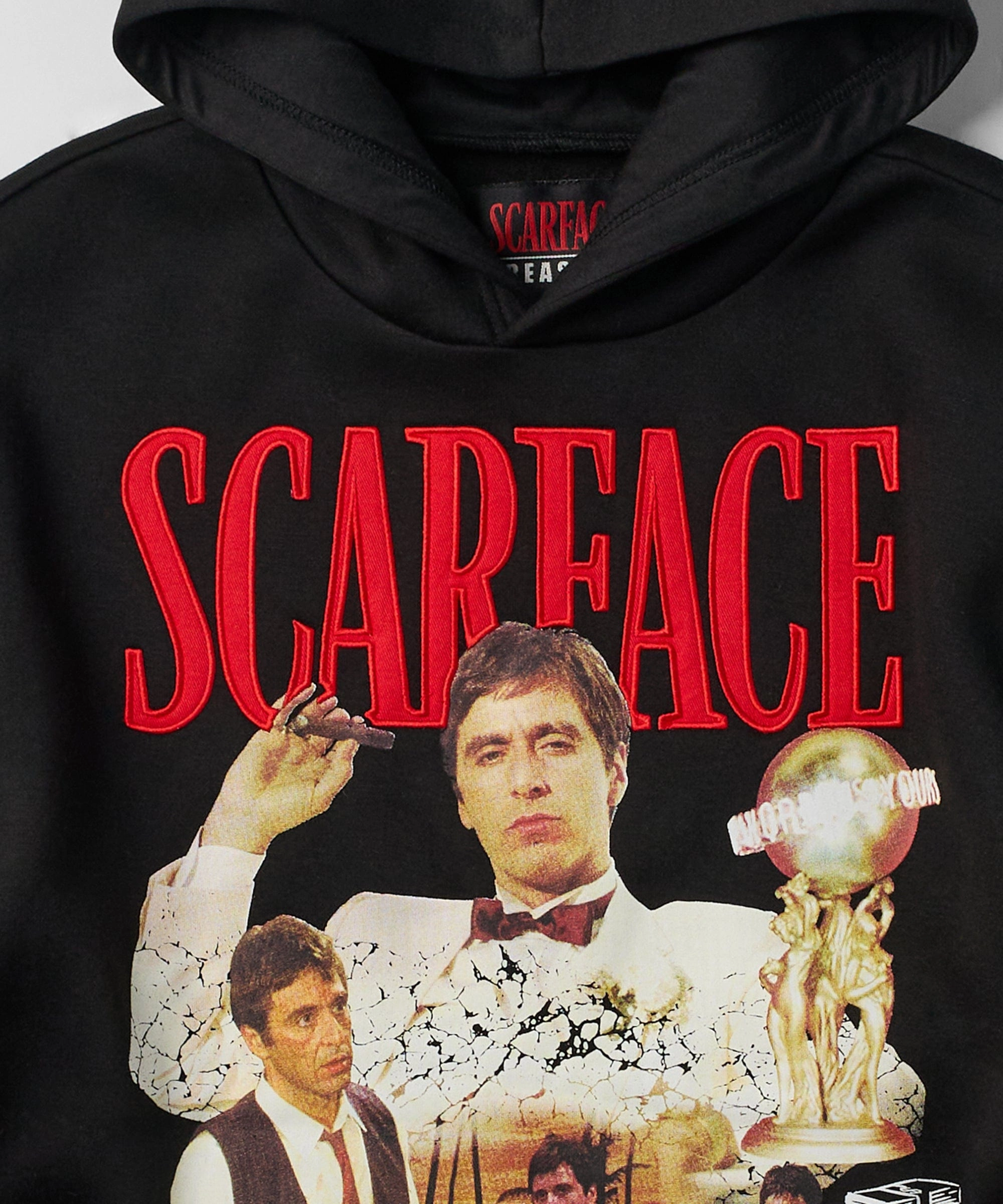 EasyCare Fabric Bound Seam Finish Scarface Say Hello Embroidered Patch Hoodie - Black