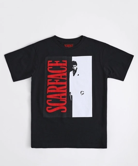 Fun Design Chic Tee Scarface Split Short Sleeve Tee - Black