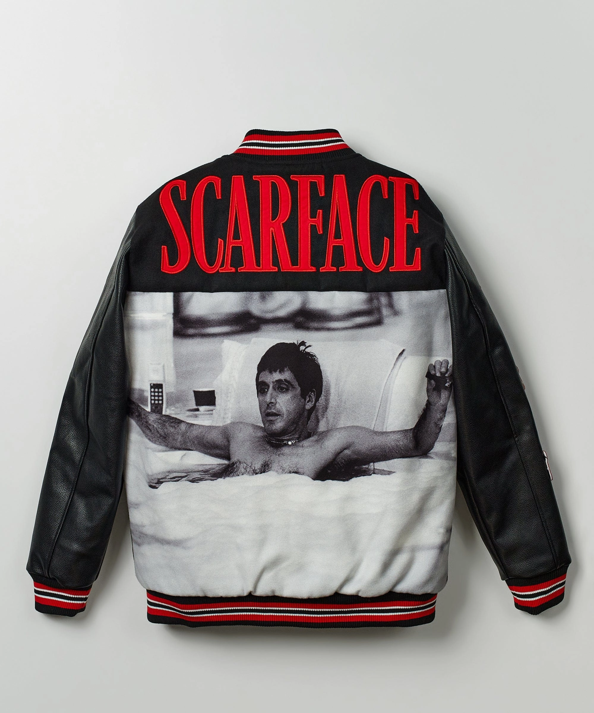 Fade Resistant Dye Method Tear Resistant Fabric Scarface The World Varsity Jacket - Black