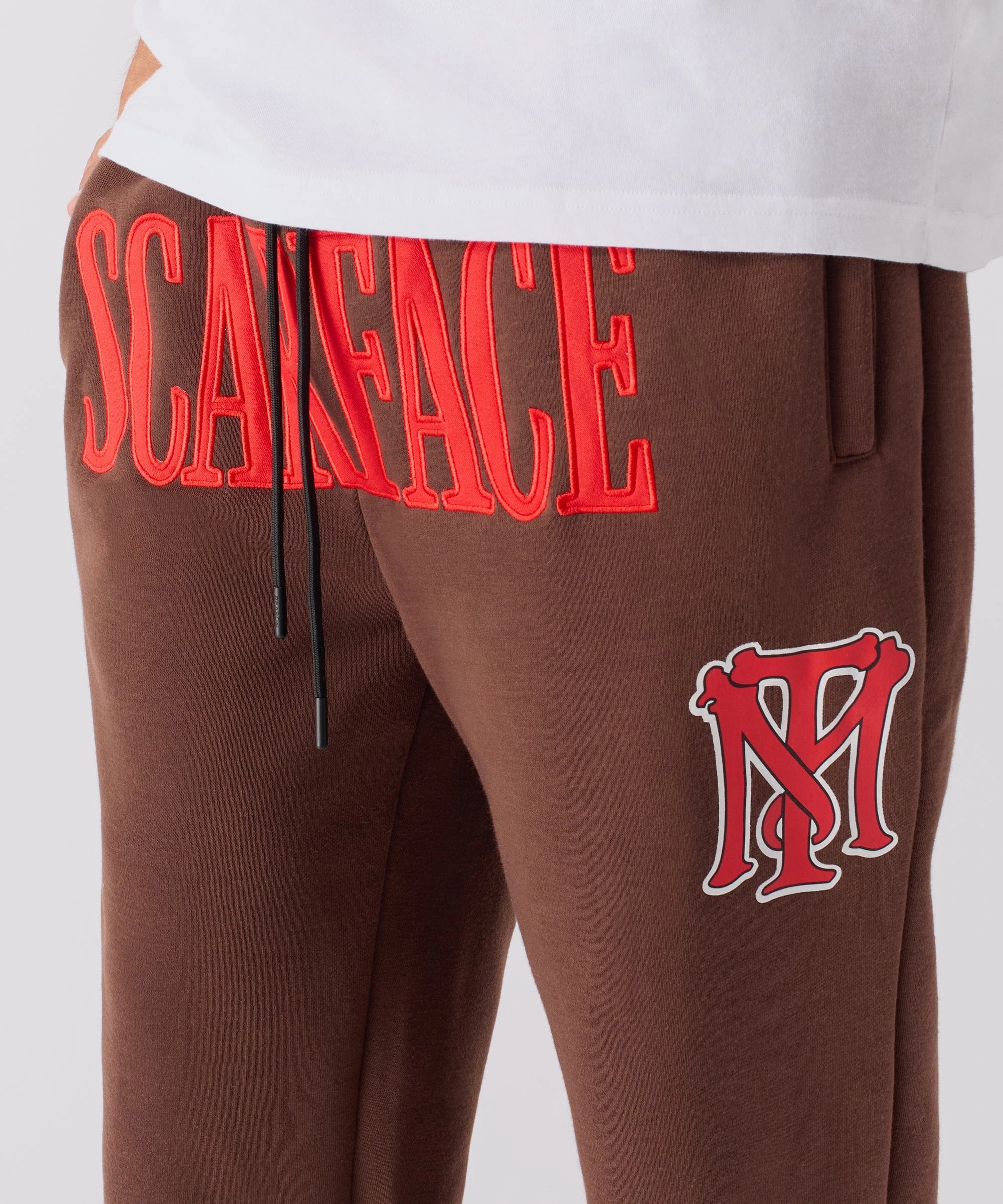 Scarface White Suit Embroidered Joggers - Brown Daily Comfort Fit