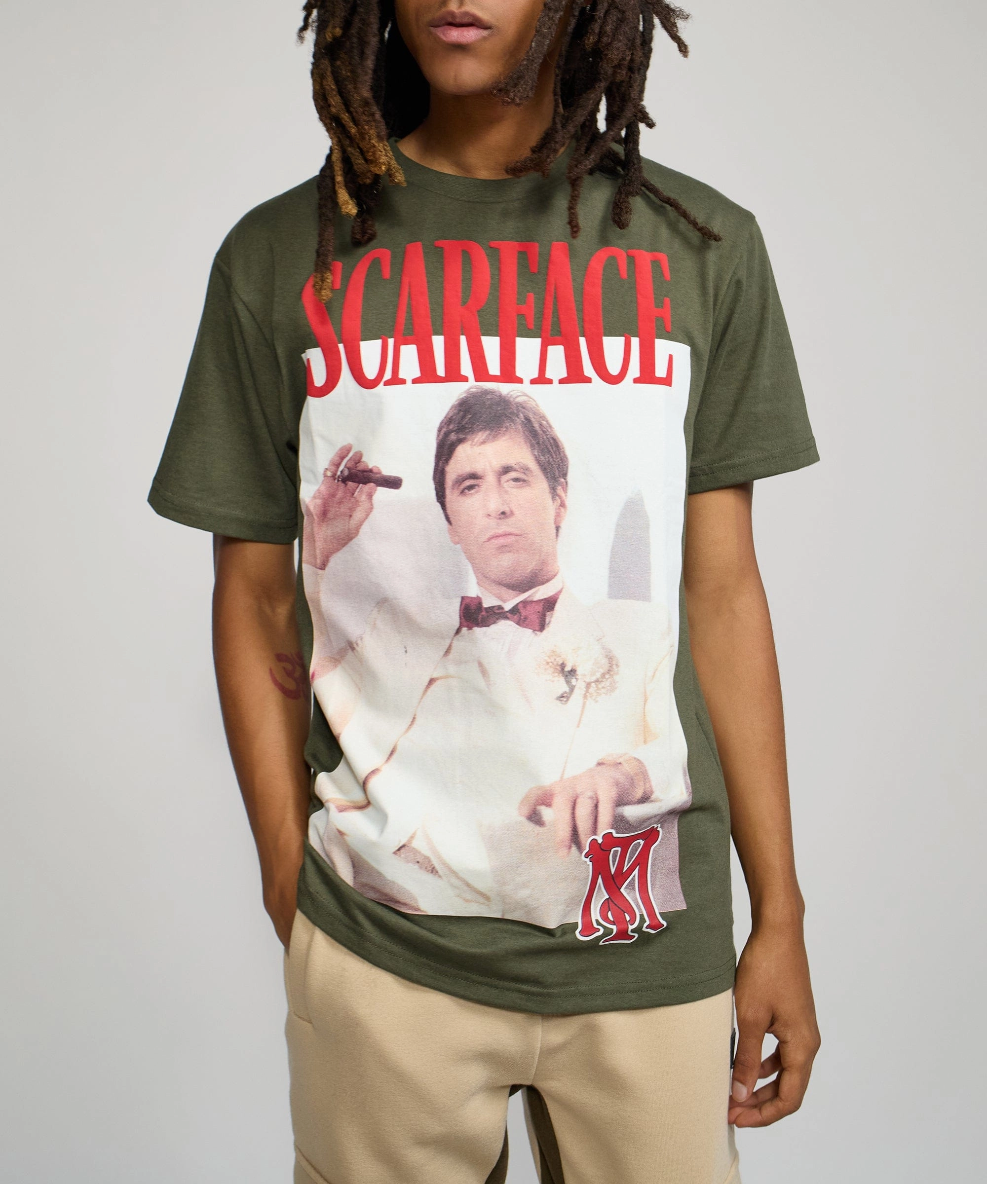 Scarface White Suit Short Sleeve Tee - Olive Green Sporty Top