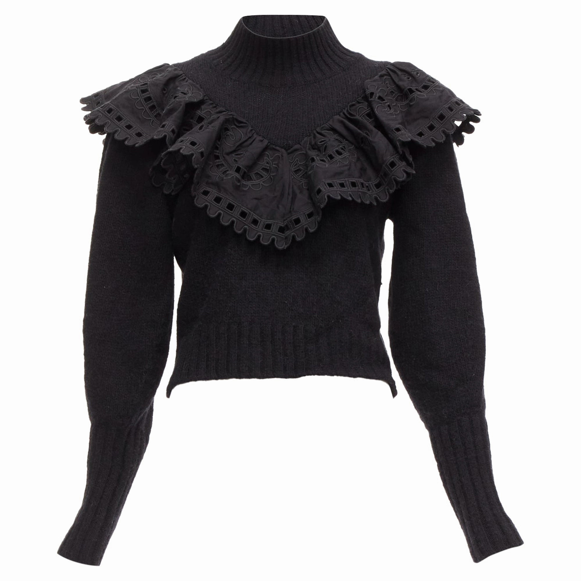Sea York merino wool alpaca Victorian ruffle crop sweater Thermal Lock Stitching