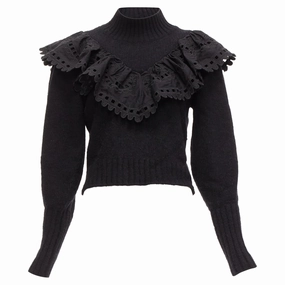 Sea York merino wool alpaca Victorian ruffle crop sweater Thermal Lock Stitching