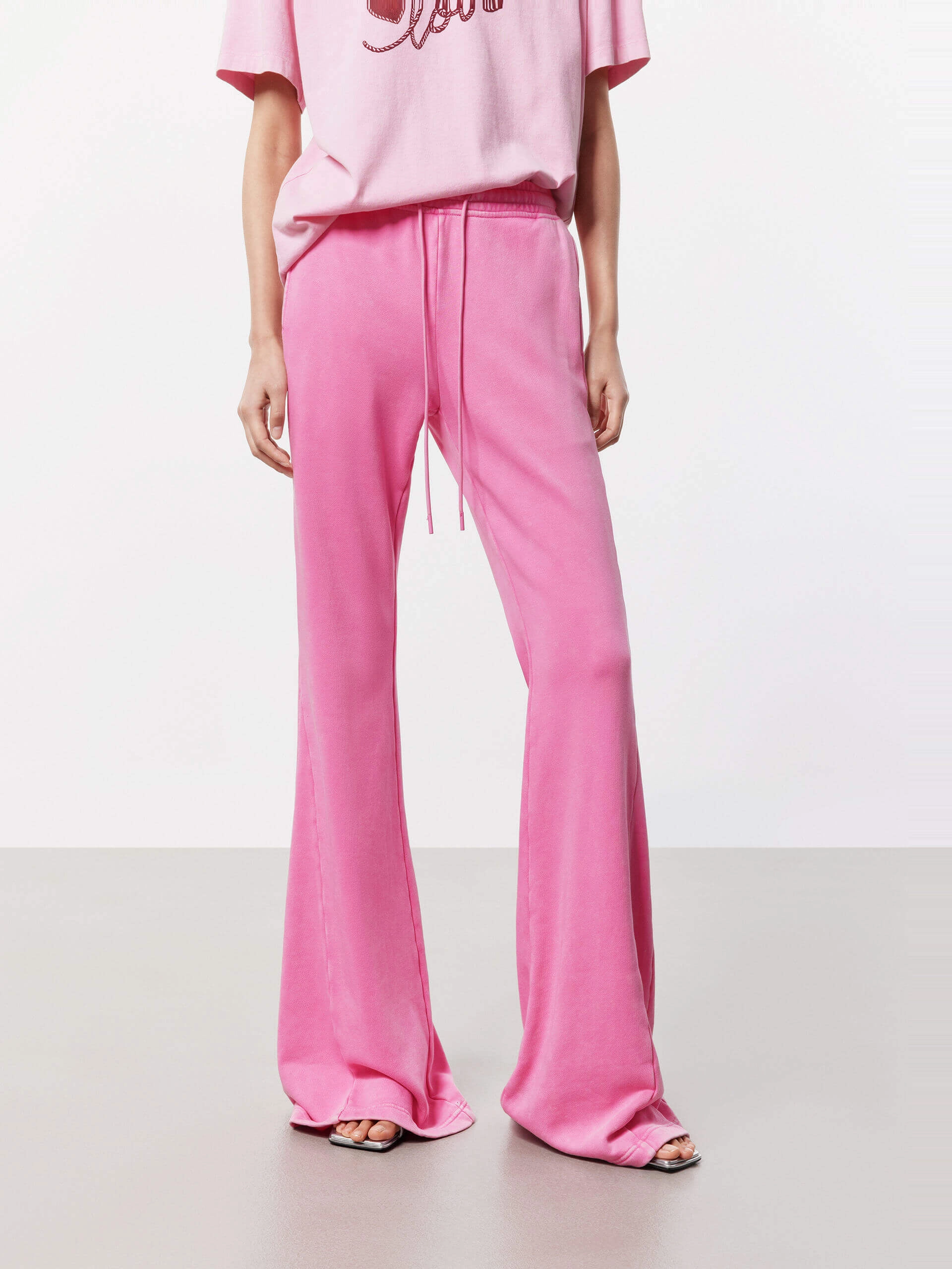 Drawstring Waist Flared Pants Durable Seam Construction