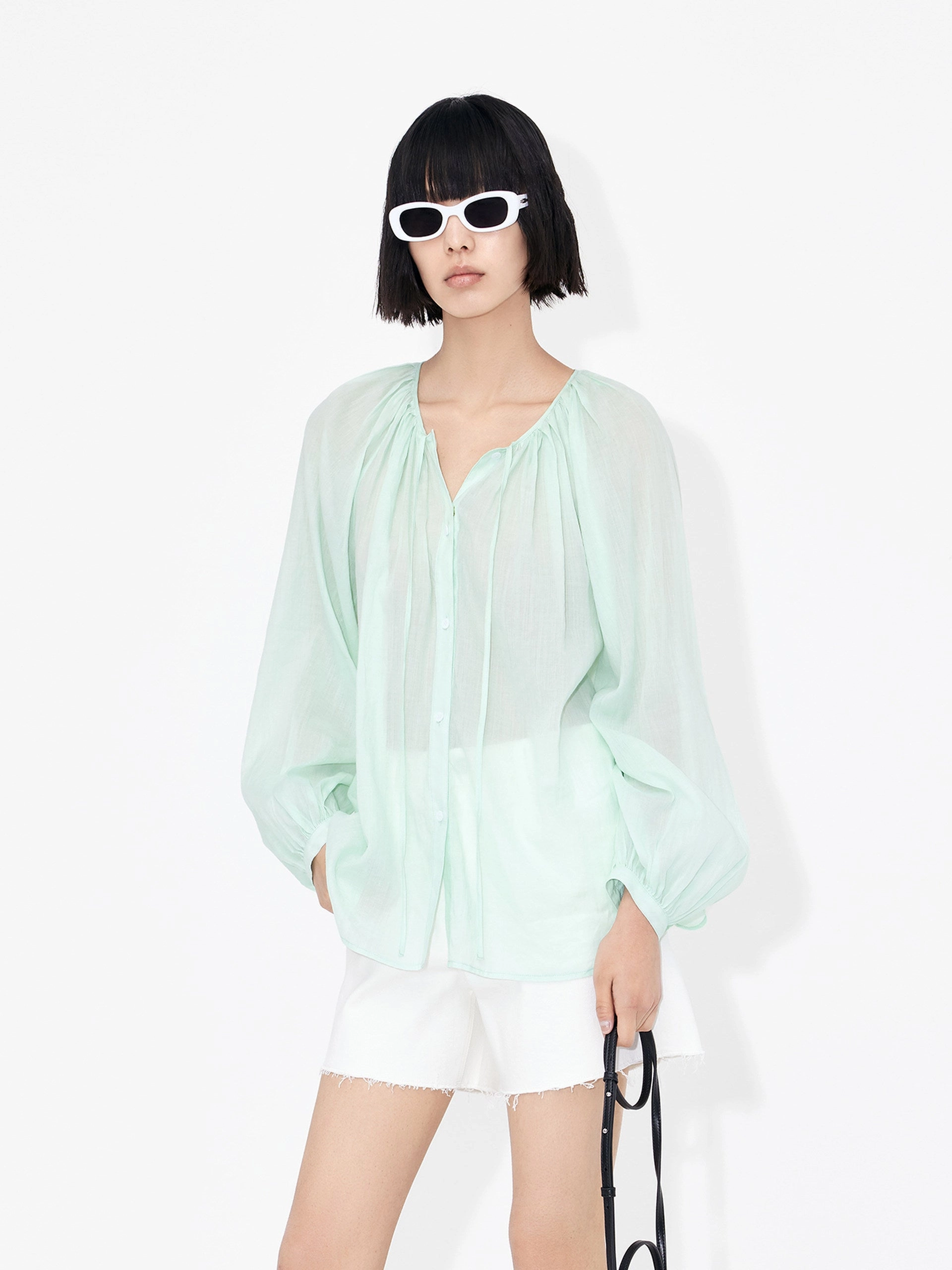 Thermal Insulation Lace-up Cotton Shirt Top