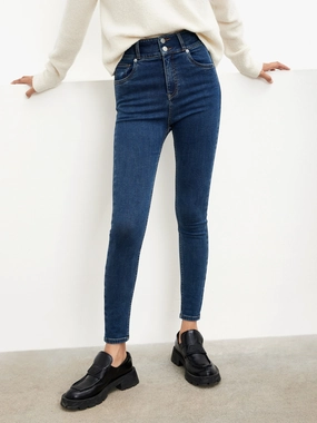 High Waisted Double Buttons Skinny jeans Travel Outfit Street Fashion Creative Look Slim Family Style Daily Wear