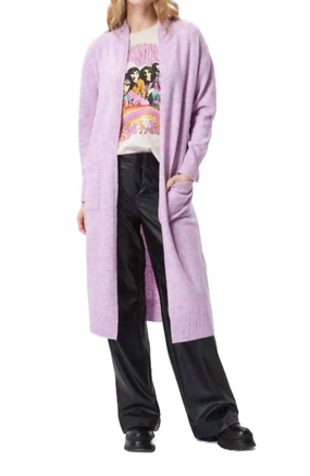 Renn Long Open Knit Cardigan In Purple Rhapsody Breathable Design Drop Needle Detailing