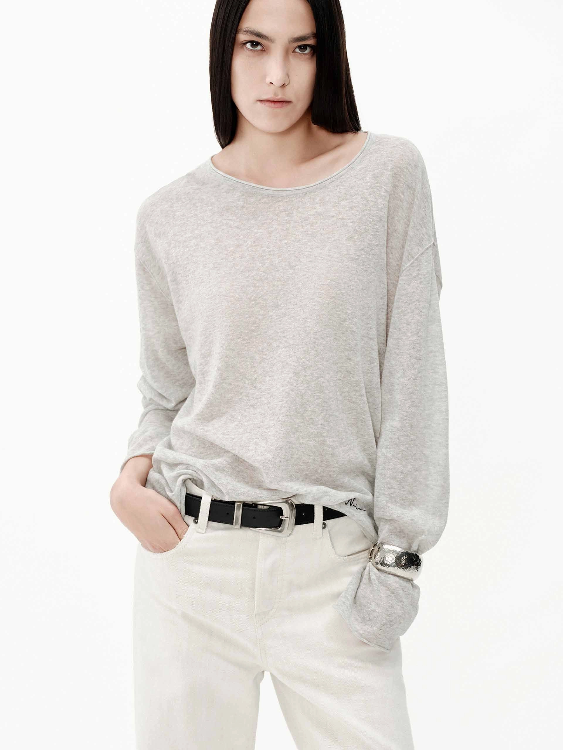 Elasticized Waistband Lightweight Loose Sweater