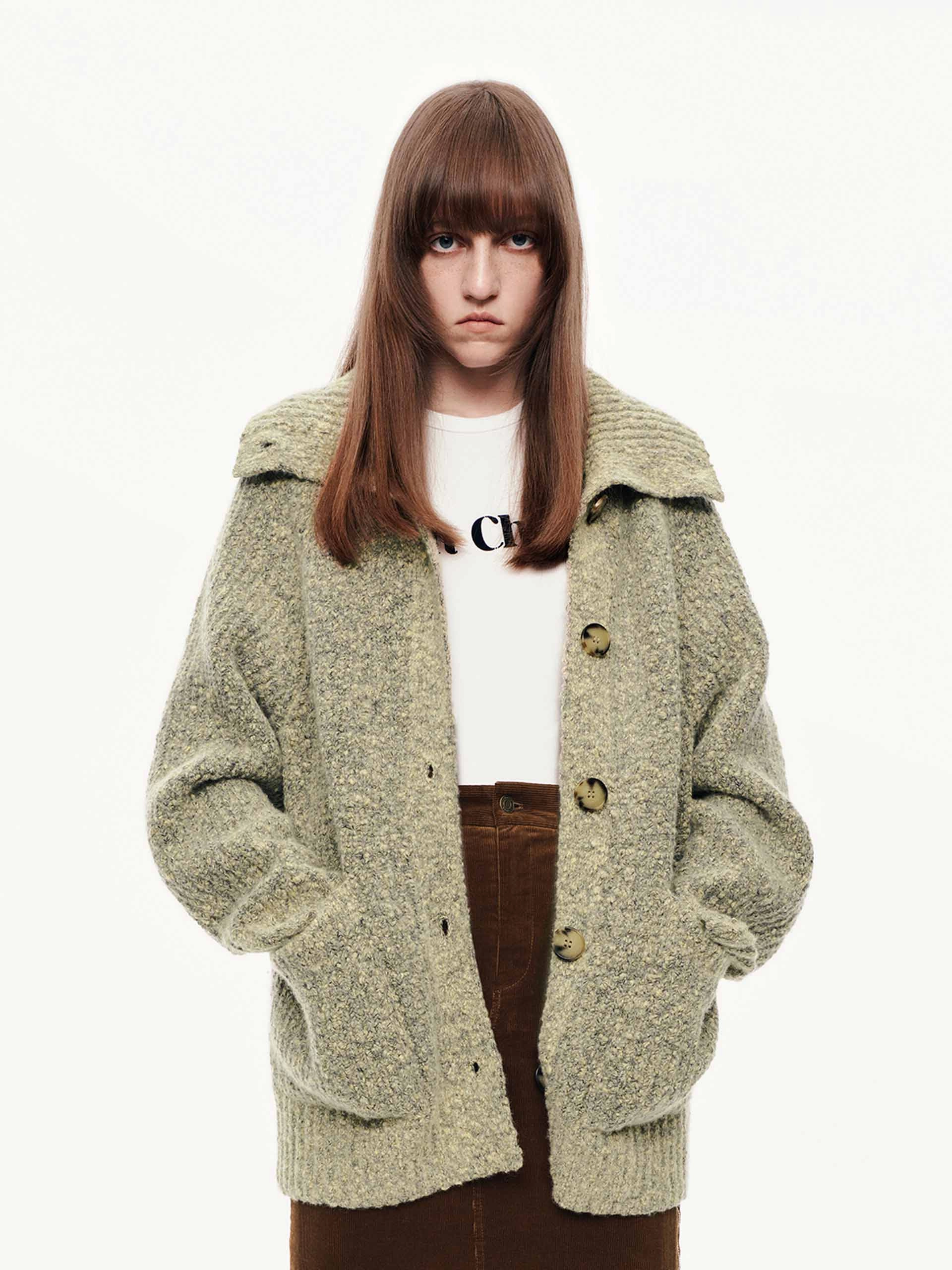 Wool Blend Button Cardigan LayeredPanel