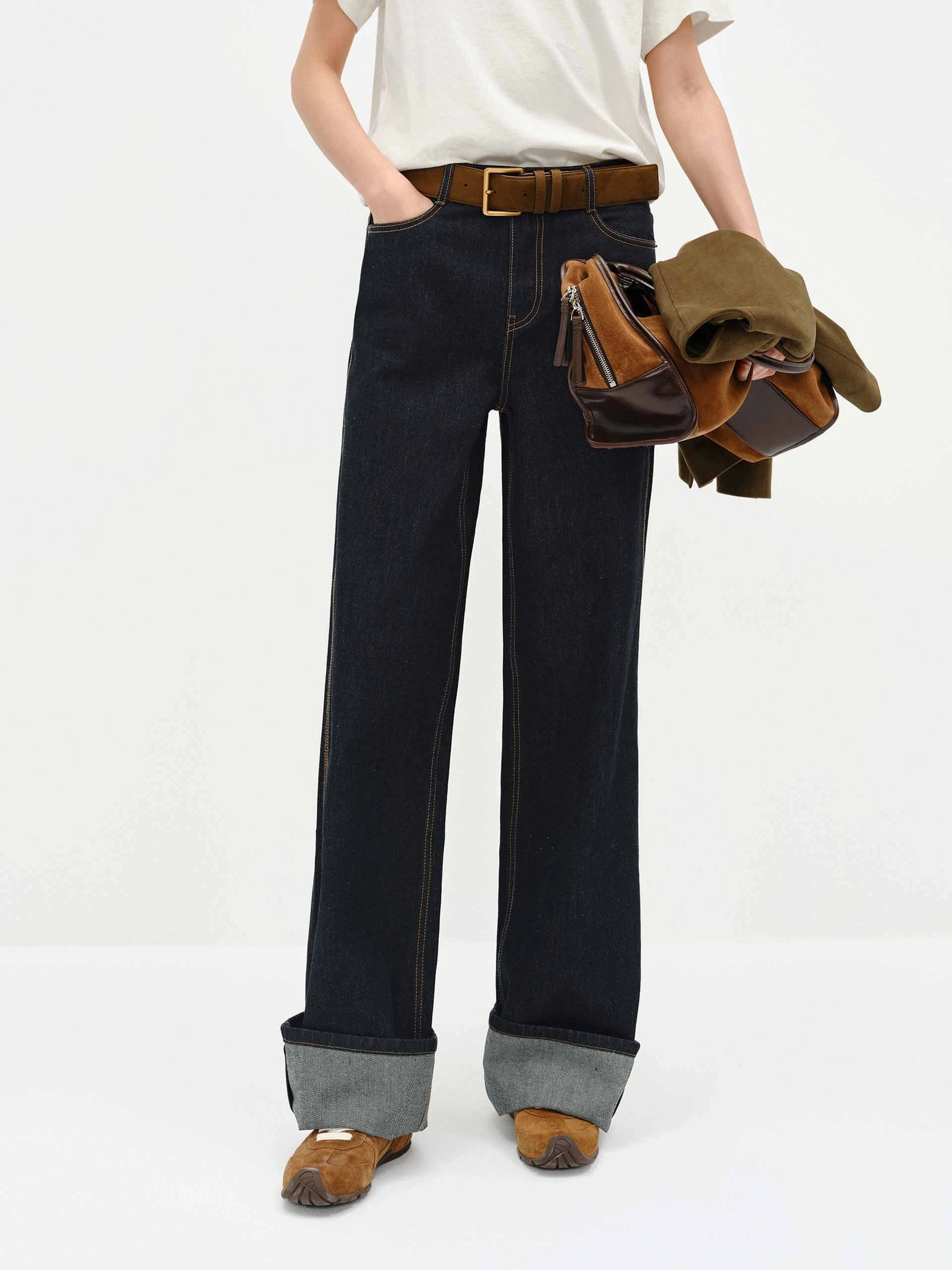Contrast Seam Straight Jeans Waterless Wash Technology