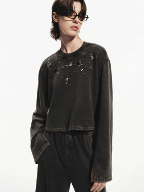 Sequin Detail Cotton Sweatshirt Soft Wool ReflectiveAccents