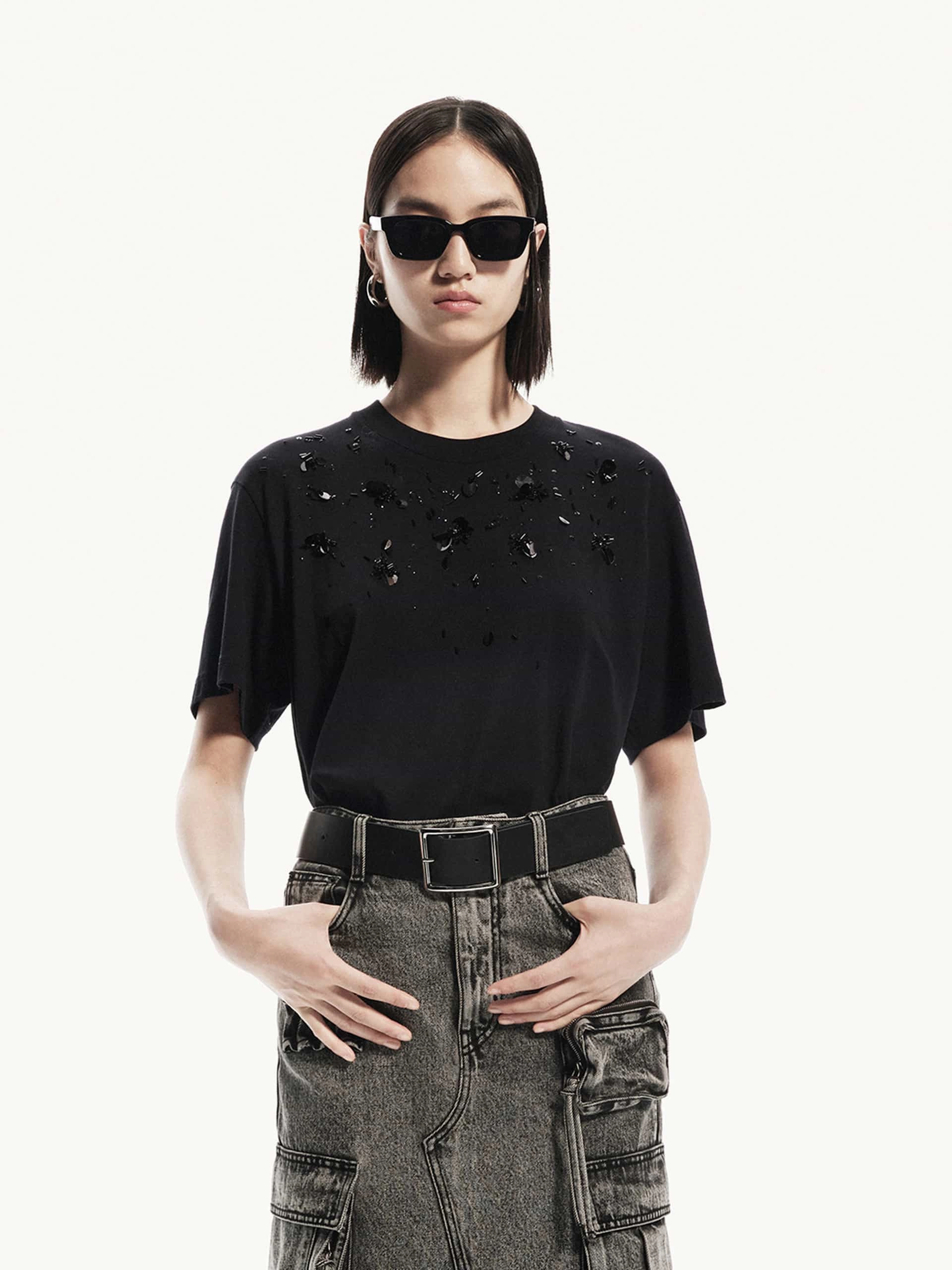 Modern Wear stain resistant coating Sequin Detail Cotton T-shirt