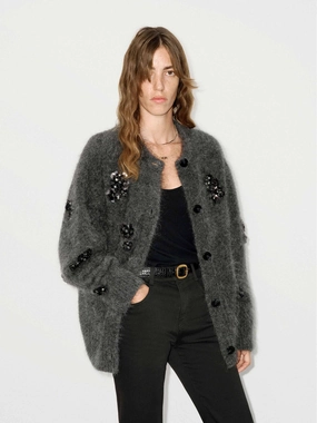 Sequin Detail Fluffy Cardigan GarmentWashed Texture BreathableBackVents