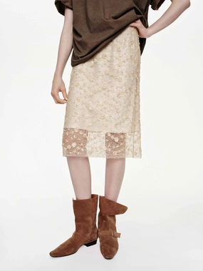 Flattering Comfort Sequin Detail Lace Skirt