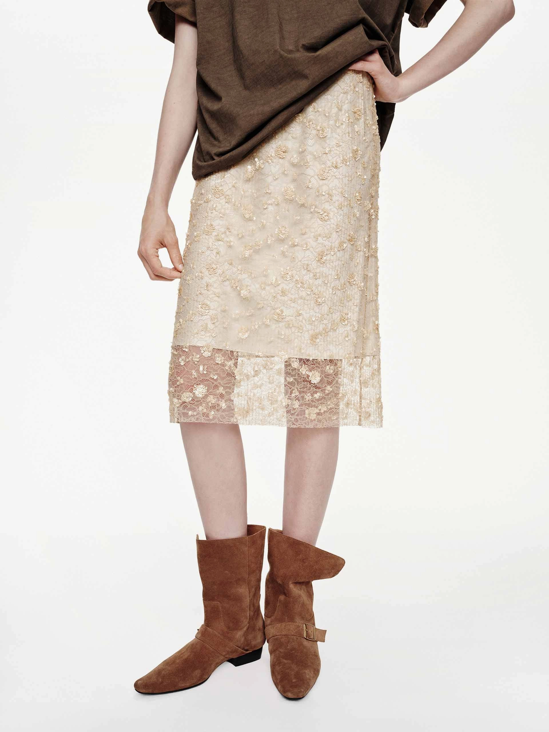 Easy Comfort Sequin Detail Lace Skirt