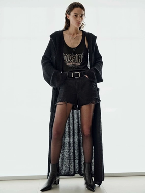 PlushLining High Neckline Sequin Detail Long Cardigan