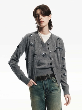 Sequin Detail Wool Cardigan AbrasionResistant Finish
