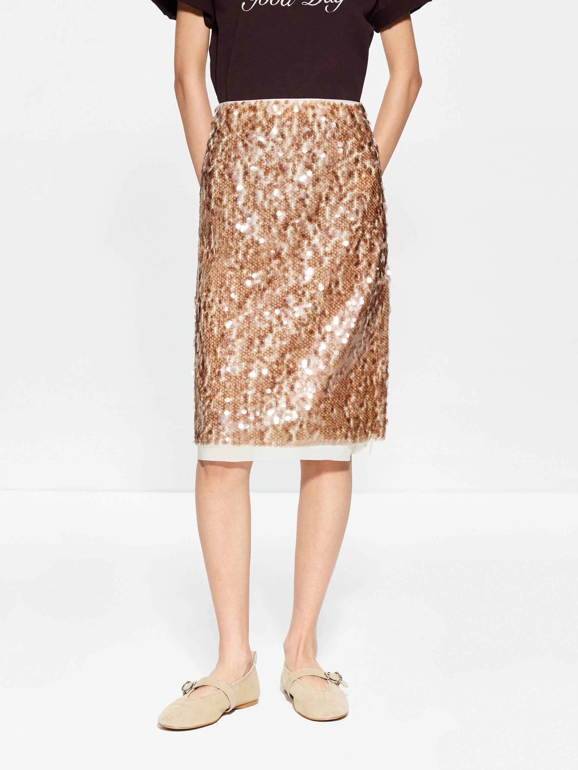 Sequin Layered Straight Skirt Wear Resistant Fabric