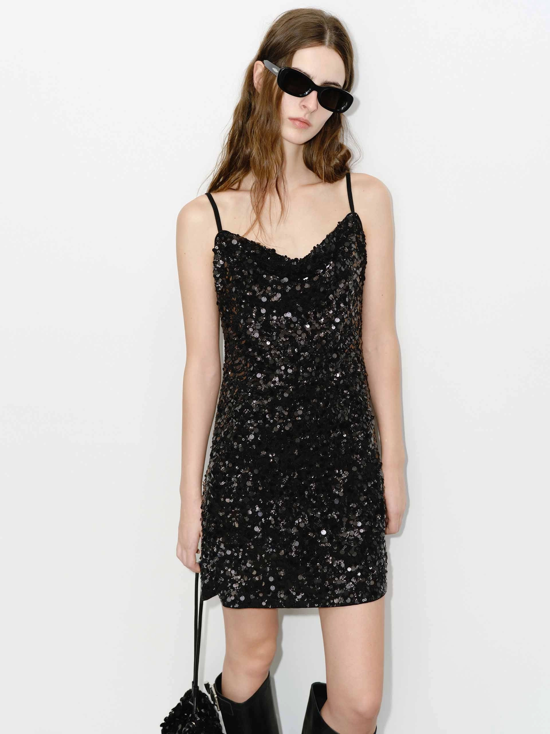 Sequin Textured Mini Dress Trendy Wearable
