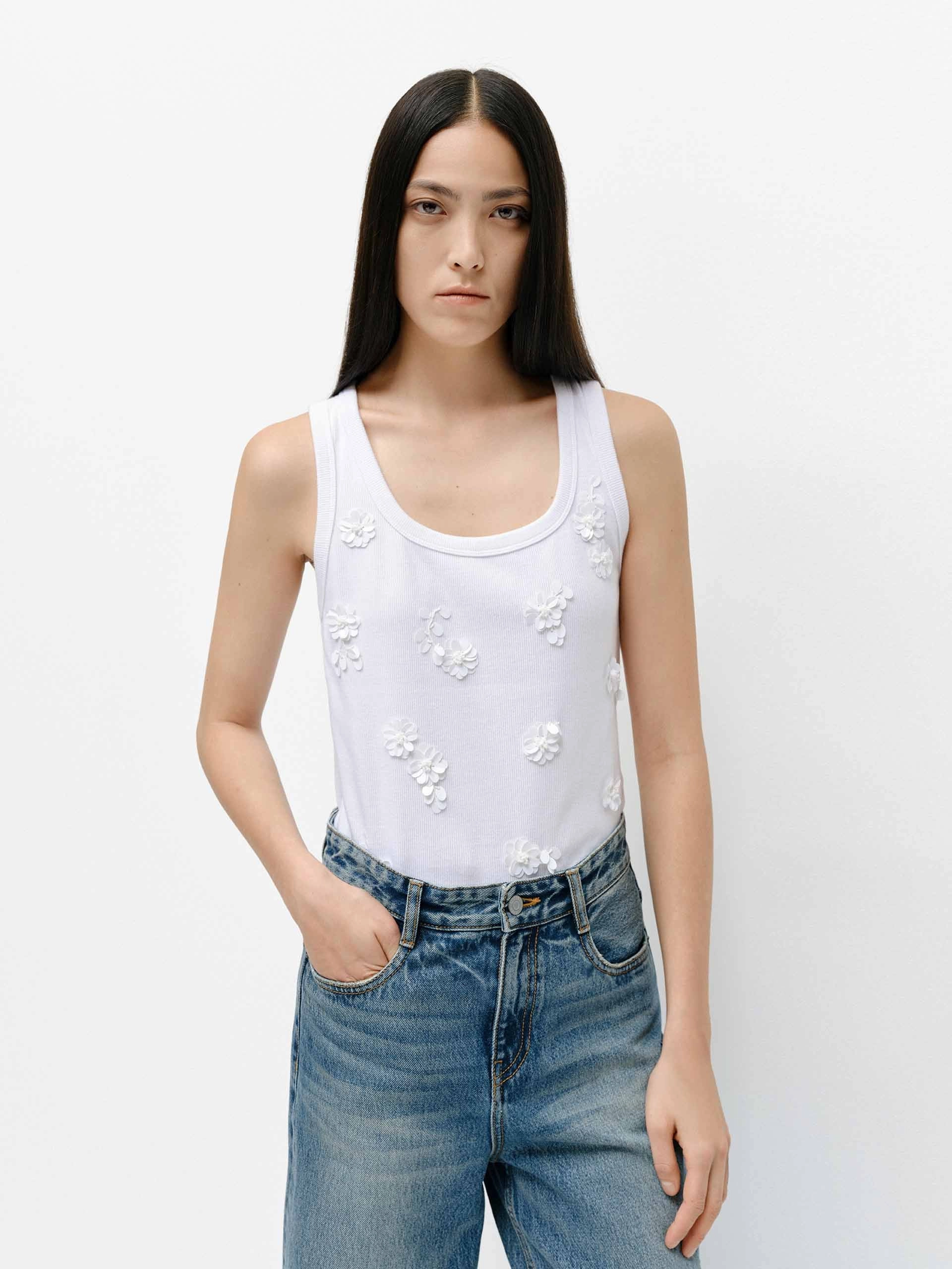 SolarReflectiveFinish Sporty Style Sequins Detail Cotton Tank